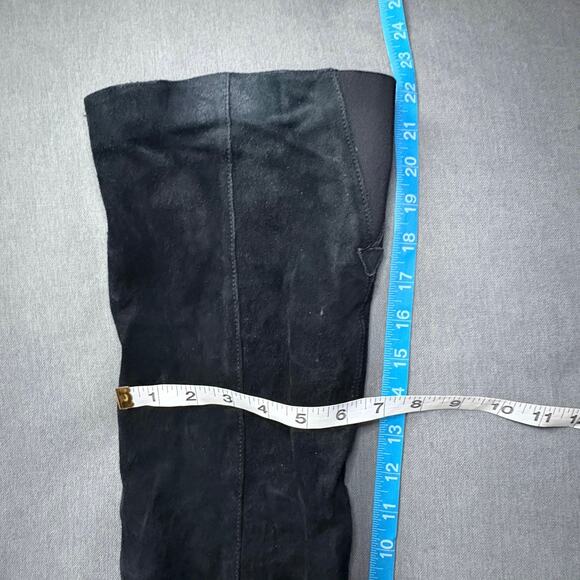 Suede Slouch Tall Boots Boutique 9 Black  Size 39 Stacked Heel Fall Style - Picture 8 of 9